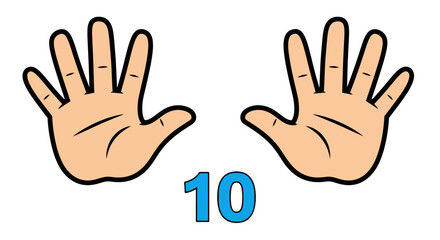 Obraz premium Cartoon Illustration of Two Open Hands Displaying the Number Ten
