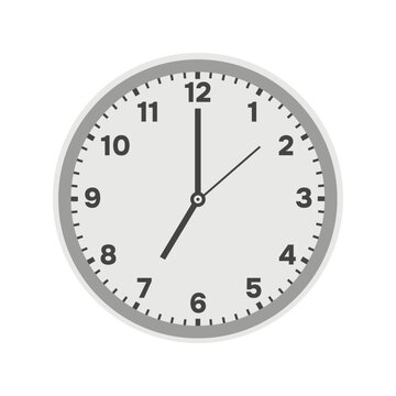 Monochrome wall clock illustration. Time 7 o`clock at morning or evening. Vector