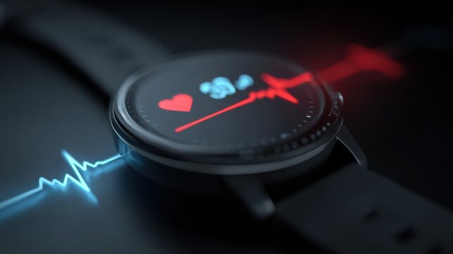 Digital Smartwatch With Heart Rate App Displayed in Vibrant Glow While Monitoring Health During Evening Workouts