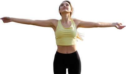 A young slim athletic girl in sportswear performs a set of exercises. Fitness and healthy lifestyle...