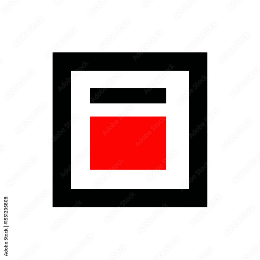 Poster rectangular diagram presents layout inside frame with red and black accents