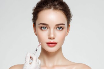 An elegant young woman undergoes Botox treatment, the detailed and delicate nature of cosmetic procedures.