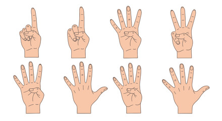 Hand Gestures Showing Numbers One to Five, Simple Illustration