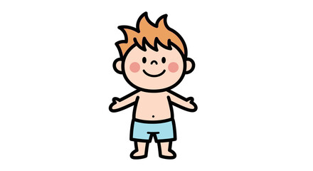 Happy Cartoon Toddler Boy with Spiky Orange Hair Wearing Light Blue Shorts