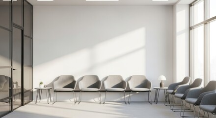 Fototapeta premium Modern Waiting Room Interior with Comfortable Chairs and Natural Light.