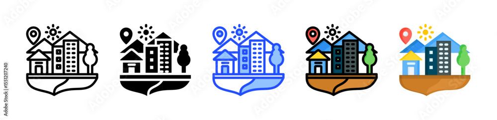 Poster virtual land icon collection with multiple styles