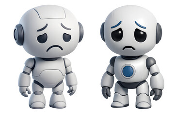 Sad AI Robot Character 3D Rendering Isolated on Transparent Background PNG

