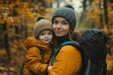 Fototapeta premium Smiling people Enjoying Cozy Autumn Weekend in Nature – Generative AI