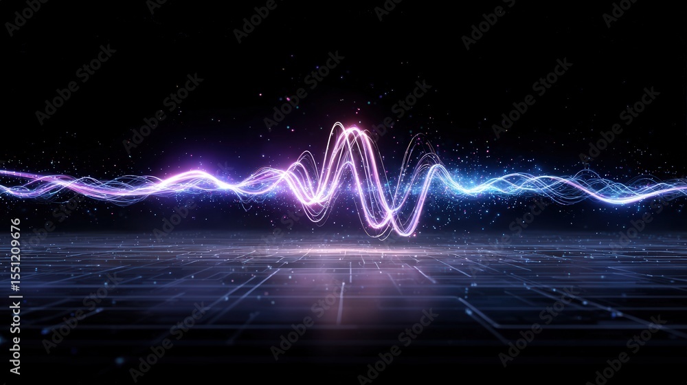Poster a colorful wave of light is projected onto a black background. concept of movement and energy, as if