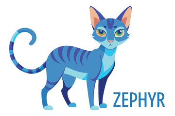 Zephyr the Striking Blue Cat An Animated Feline Friend with Piercing Eyes and a Playful Tail