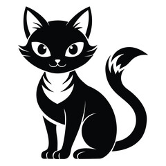 Obraz premium Elegant Black Cat Silhouette with Expressive Eyes A Simple Yet Striking Feline Illustration Depicted with Graceful Lines and Gentle Charm
