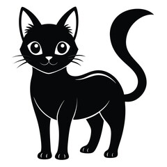Charming Black Cat Illustration with a Playful Pose and Expressive Eyes Ideal for Children's Content and Animated Designs