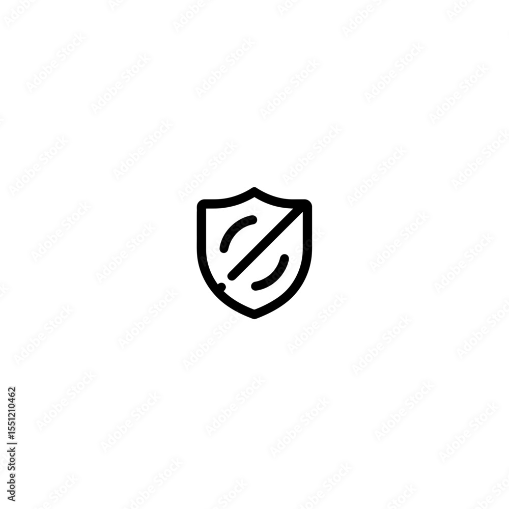 Poster broken shield icon displays defense failure on white backdrop security problem weakness emblem safet