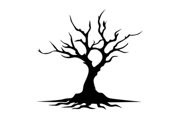 Dry desert tree silhouette isolated on white background - vector illustration 