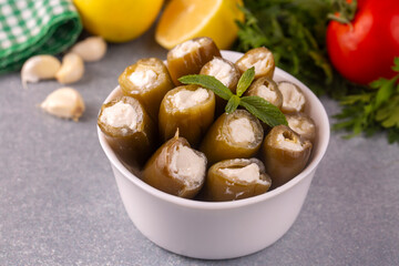 Cheese stuffed jalapeno peppers. Turkish name; Peynir dolgulu jalapeno