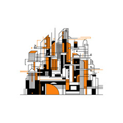 Geometric cityscape depicts buildings lines in modern stylized urban scenery abstract construction