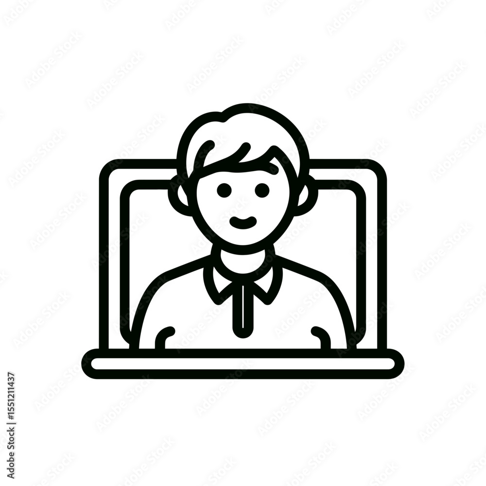Poster online student attends class within digital screen learning virtually