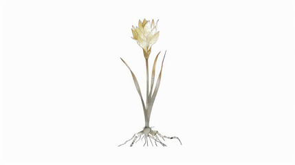 Single Flower with Roots and Petals Displaying Intricate Textures in Soft Tones Against a Clean Background