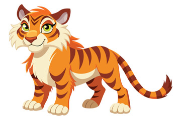 Cartoon Tiger Character Standing Tall A Vibrant Illustration of a Cheerful Feline with Classic Orange and Brown Striped Pattern