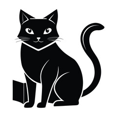 Elegant Black Cat Silhouette Sitting Gracefully with a Curled Tail and Expressive Eyes Adding a Touch of Feline Charm
