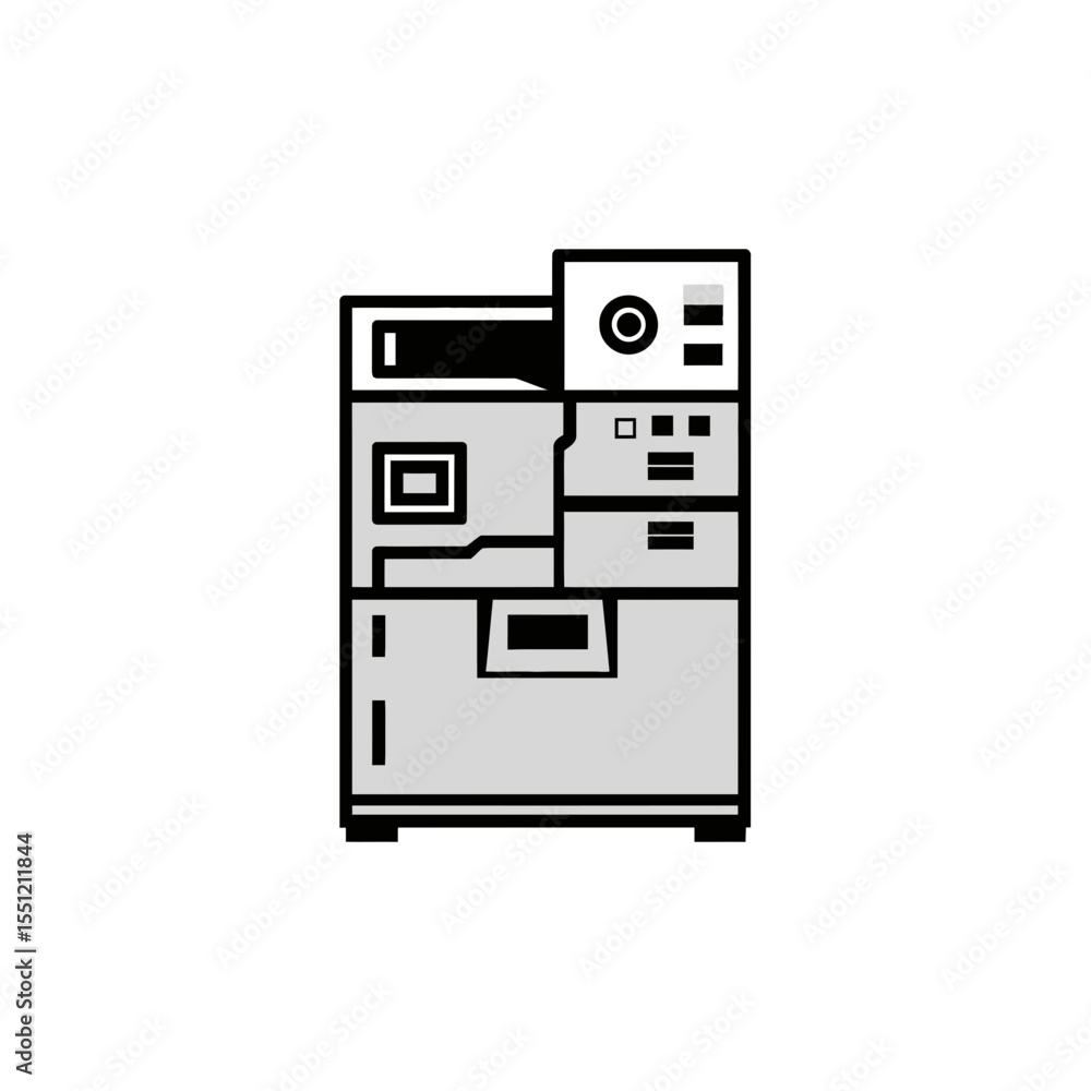 Aufkleber printing device renders detailed image isolated on white background minimal style