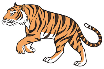 Cartoon Tiger Illustration Striking Pose of Feline Grace Jungle Predator Vivid Orange and Black Stripes Strong Powerful Graceful Hunter