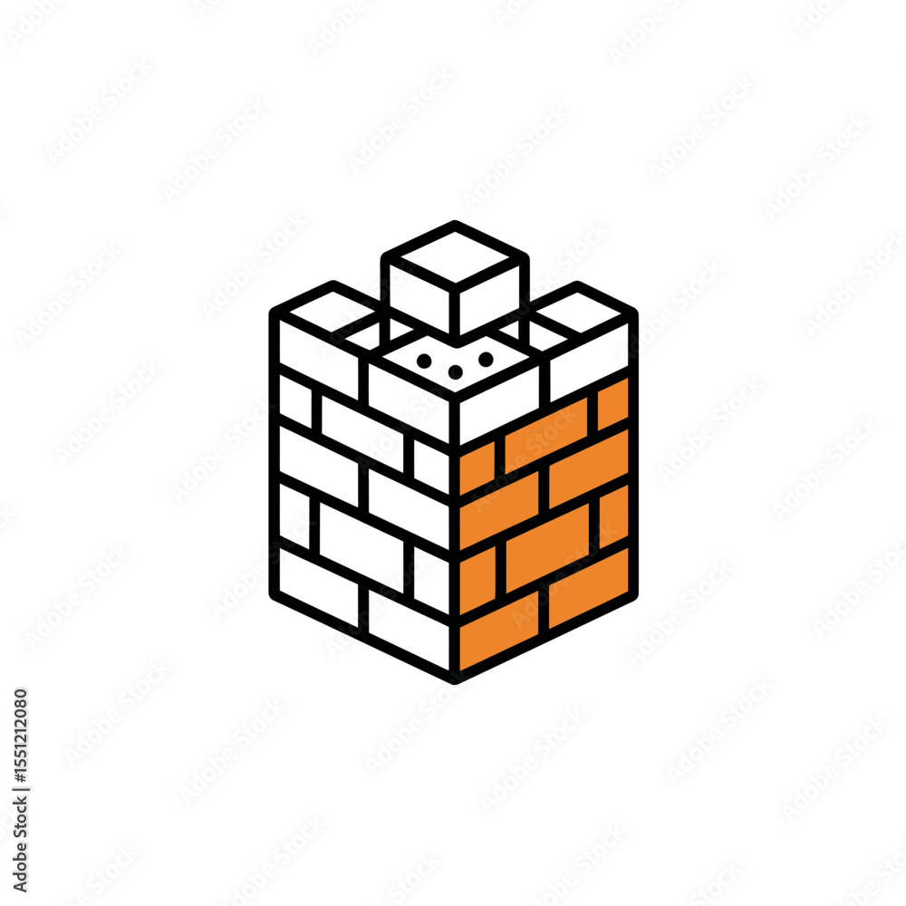 Poster brick icon constructs building side isolated flat representation design