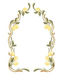 Mediterranean decorative frame with lemons. Art Nouveau style. Vector.