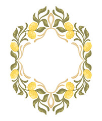 Mediterranean decorative frame with lemons. Art Nouveau style. Vector.