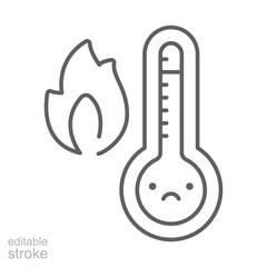 Thermometer Heat Overload Icon. Editable Stroke Outline. Sad Face Temperature Symbol. Climate Change Warning. Global Warming and Heatwave Anxiety.
