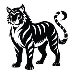 Stylized Tiger Illustration Standing Tall With Striped Tail Black And White Graphic Design Animal Artwork Bold And Striking