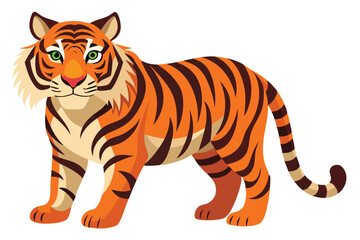 Cartoon Tiger Illustration Majestic Feline with Orange and Black Stripes Stands Proudly on White Background Captivating and Charming Design