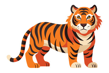 Cartoon Tiger with Striking Orange and Black Fur A Majestic Jungle Cat Standing Proudly Against a White Background