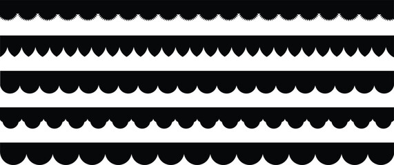 Scalloped edge seamless simple scalloped borders and dividers set vintage frill ornament and ribbon trim pattern decorative lace vector Illustration