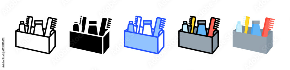 Poster toiletry bag icon collection with multiple styles