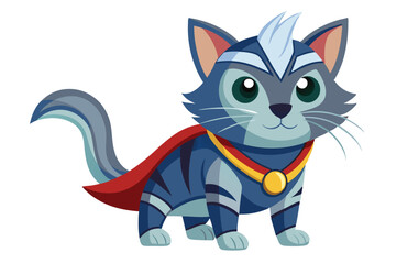Whimsical Feline Superhero Illustration Adorned with a Flowing Red Cape and Gleaming Gold Medallion, a Symbol of Feline Bravery