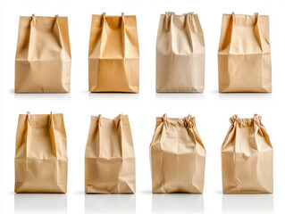 Brown paper bags arranged in a grid for various uses in retail