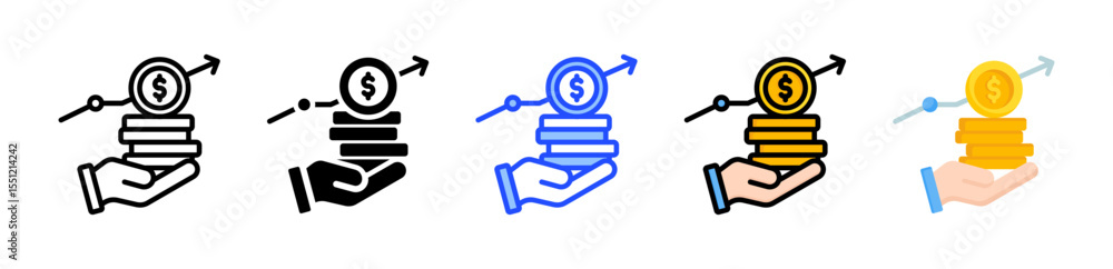 Poster gain icon collection with multiple styles