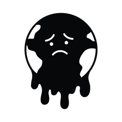 Melting Earth Climate Anxiety Glyph Icon. Sad Planet Global Warming Symbol. Environmental Crisis Black Silhouette.