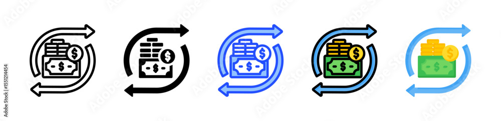 Poster cash flow icon collection with multiple styles