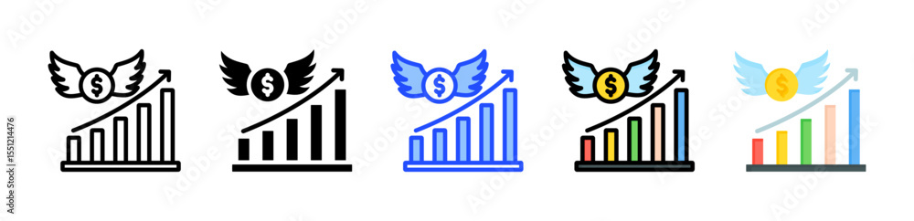 Poster profit graph icon collection with multiple styles