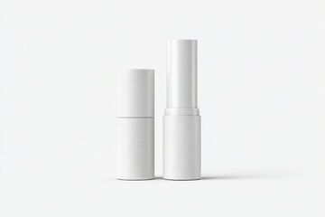 Two matte white cylindrical containers, one shorter than the other, stand against a plain white background.  The taller one appears slightly wider