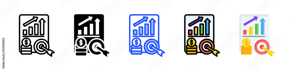 Poster profit target icon collection with multiple styles
