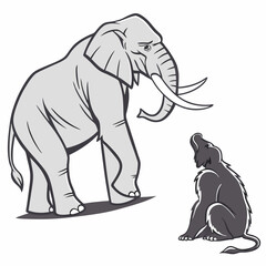 Obraz premium Cartoon illustration of a large elephant and a small dog-like creature
