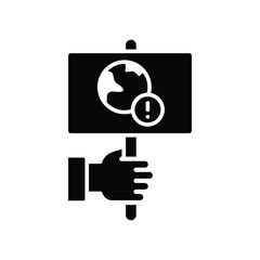 Protest Hand Glyph Icon. Holding Planet Sign Symbol. Climate Awareness Silhouette. Crisis Action Message.