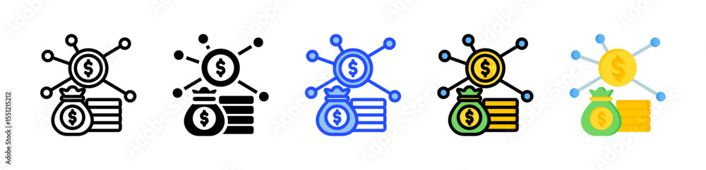 Poster revenue stream icon collection with multiple styles