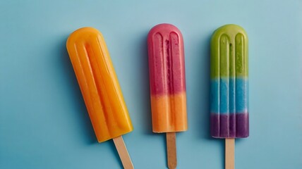 Colorful Popsicles on Bright Blue Background