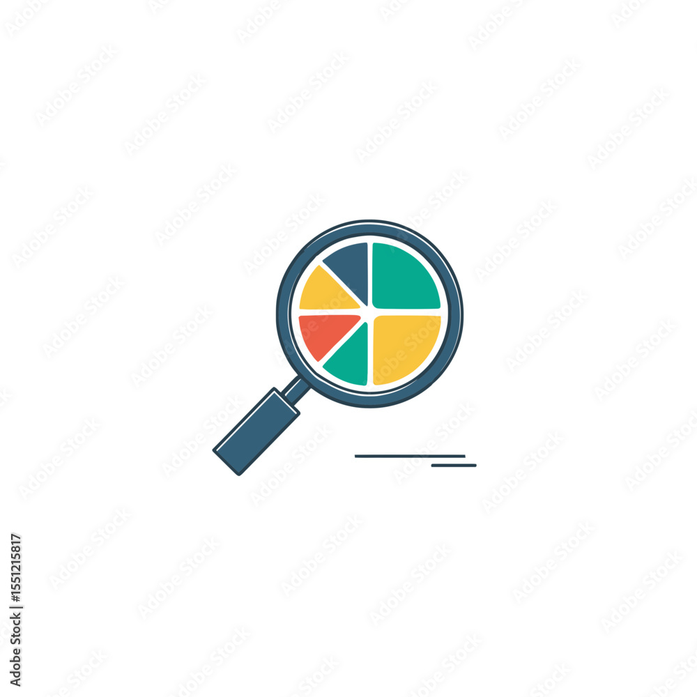 Aufkleber magnifier surveys colorful chart revealing data in minimal setting