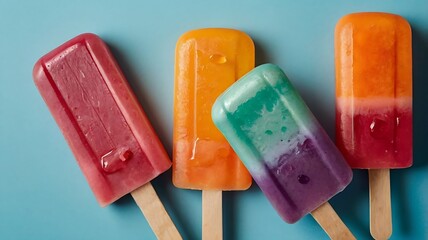 Tasty Frozen Fruit Popsicles on Bright Background