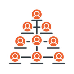 Hierarchical people diagram illustrates company structure in simple isolated style